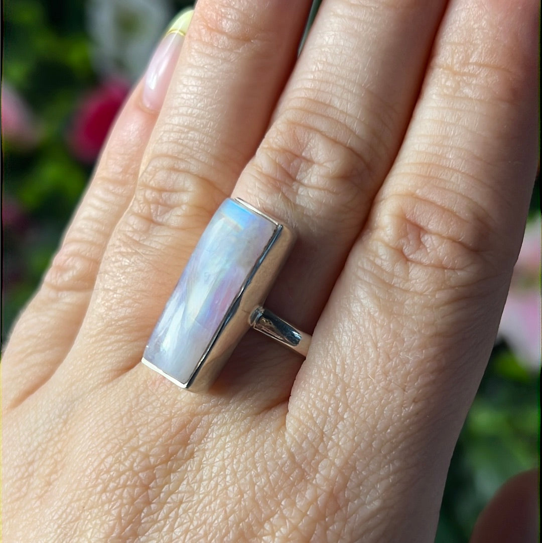 Pink Moonstone 925 Silver Ring -  Size R 1/2