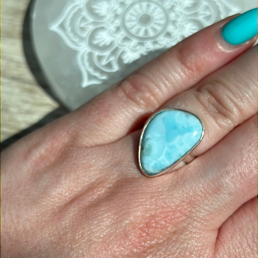 Larimar 925 Silver Ring -  Size K