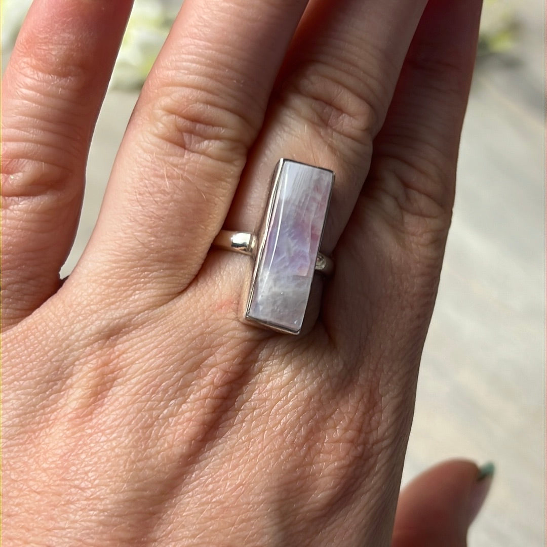 Pink Moonstone 925 Silver Ring -  Size R 1/2