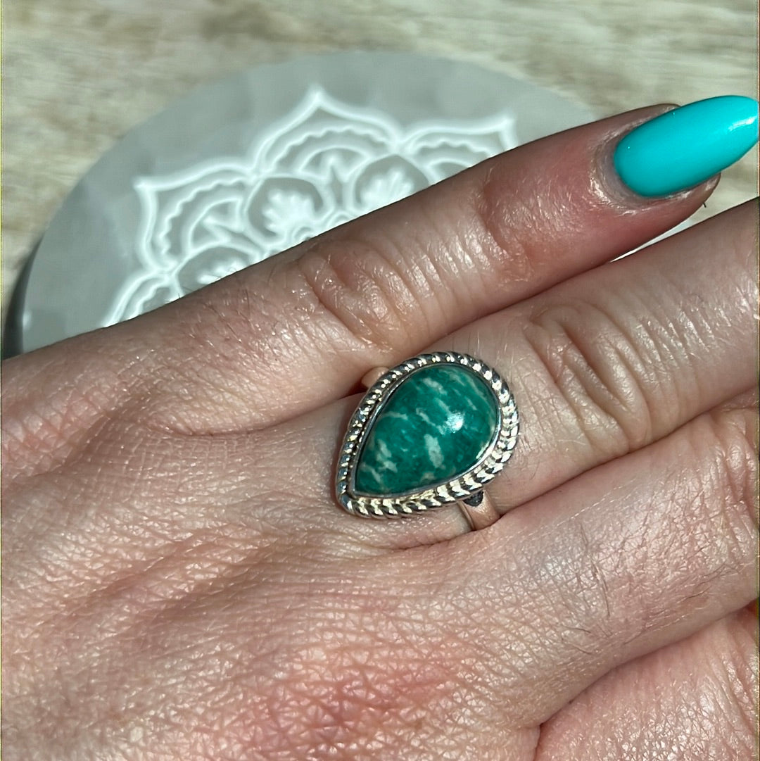Amazonite 925 Silver Ring -  Size L - L 1/2 -  AA GRADE
