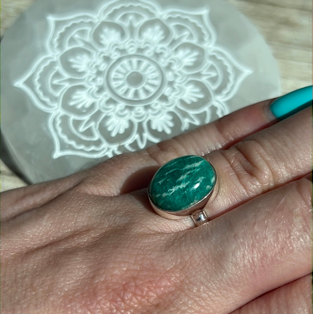 Amazonite 925 Silver Ring - Size L 1/2 - M AA GRADE