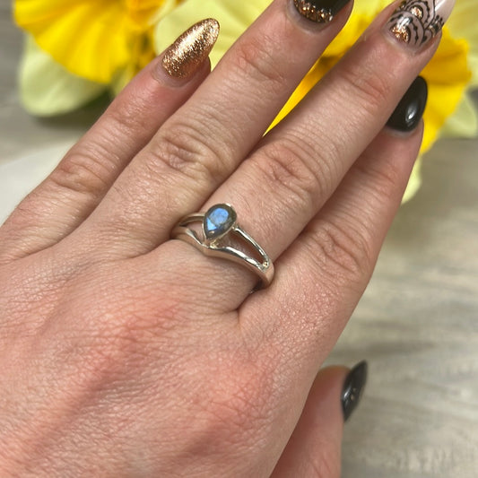 Labradorite Facet 925 Sterling Silver Ring -  Size Q