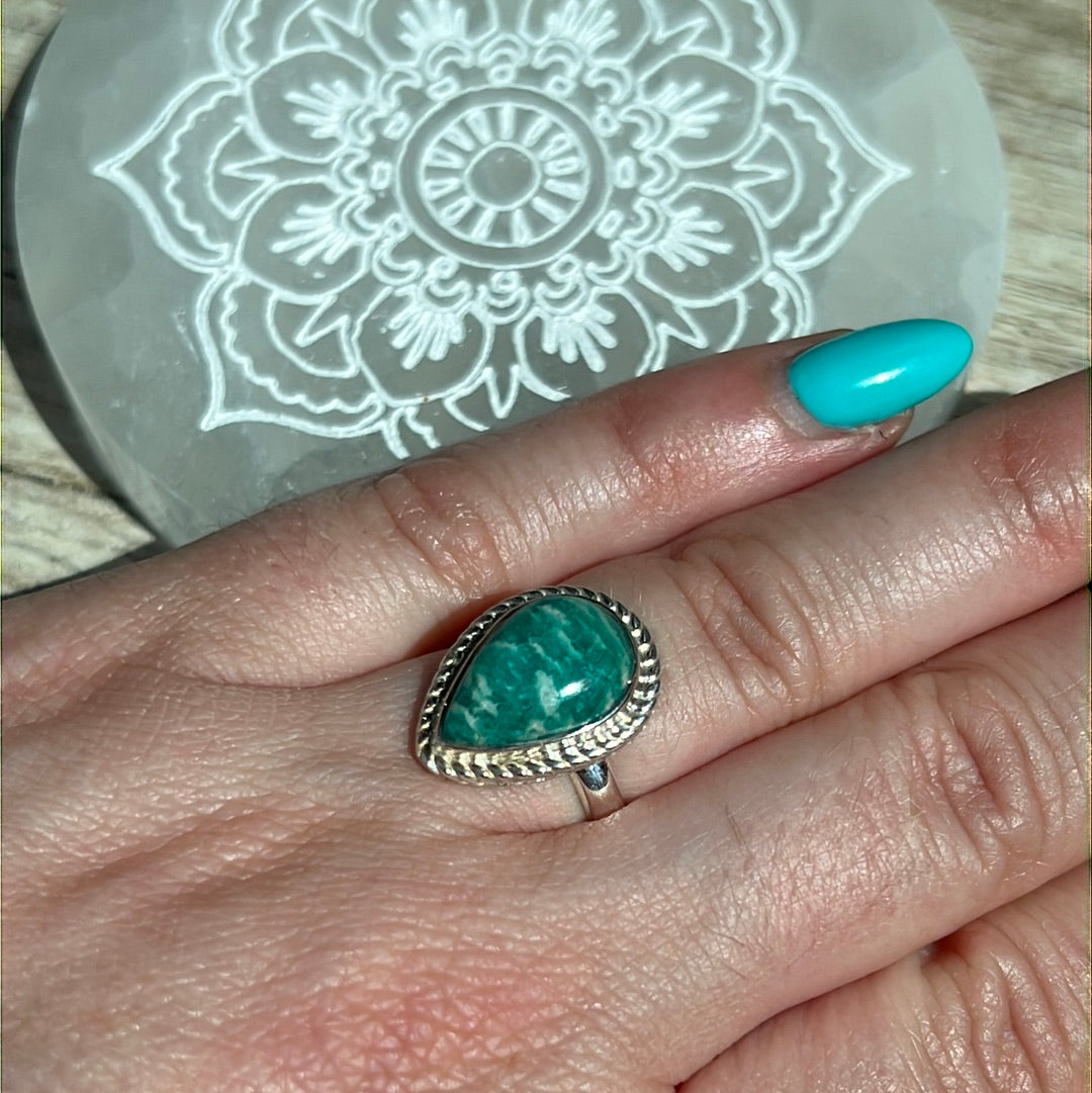 Amazonite 925 Silver Ring -  Size L - L 1/2 -  AA GRADE
