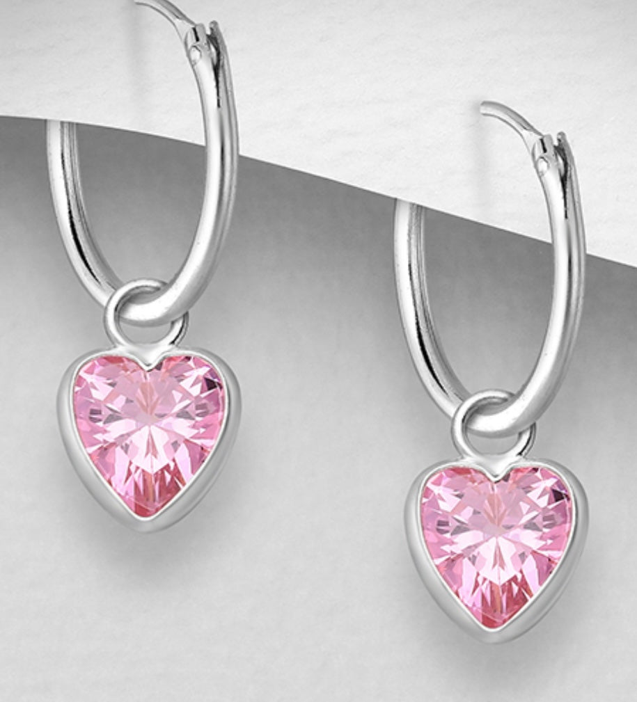 Coloured Heart Huggie Hoops - 925 Sterling Earrings