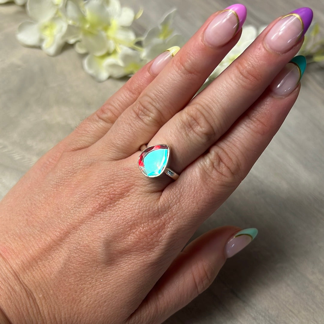 Mystic Topaz Facet 925 Silver Ring - Size P 1/2