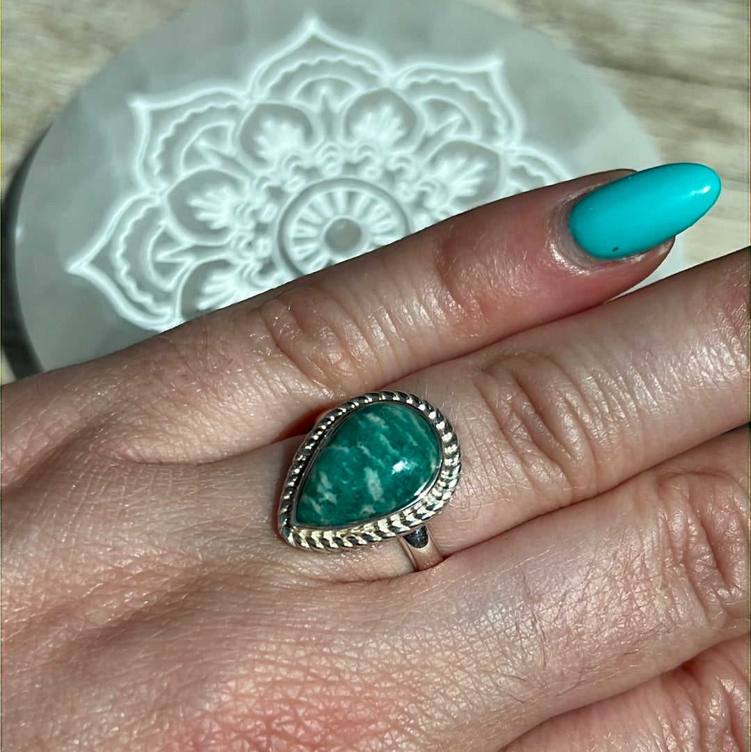 Amazonite 925 Silver Ring -  Size L - L 1/2 -  AA GRADE
