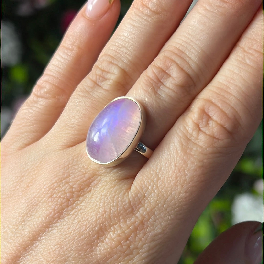 Pink Moonstone 925 Silver Ring -  Size N 1/2