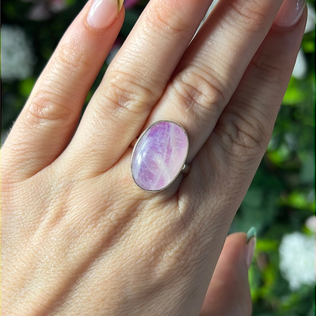 Pink Moonstone 925 Silver Ring -  Size N 1/2