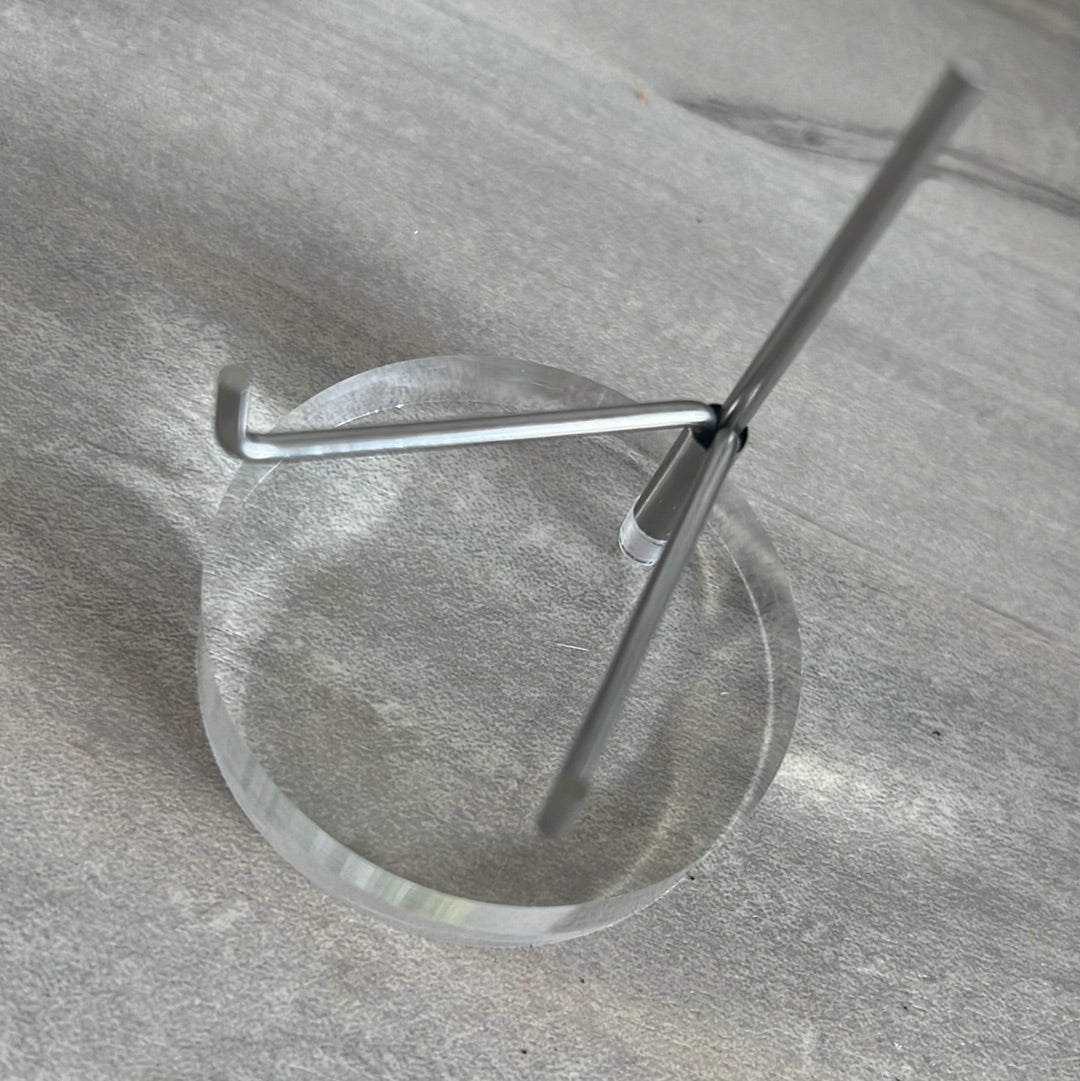Plastic Perspex Silver Arm Display Stand - moon heart slice (round circle base)
