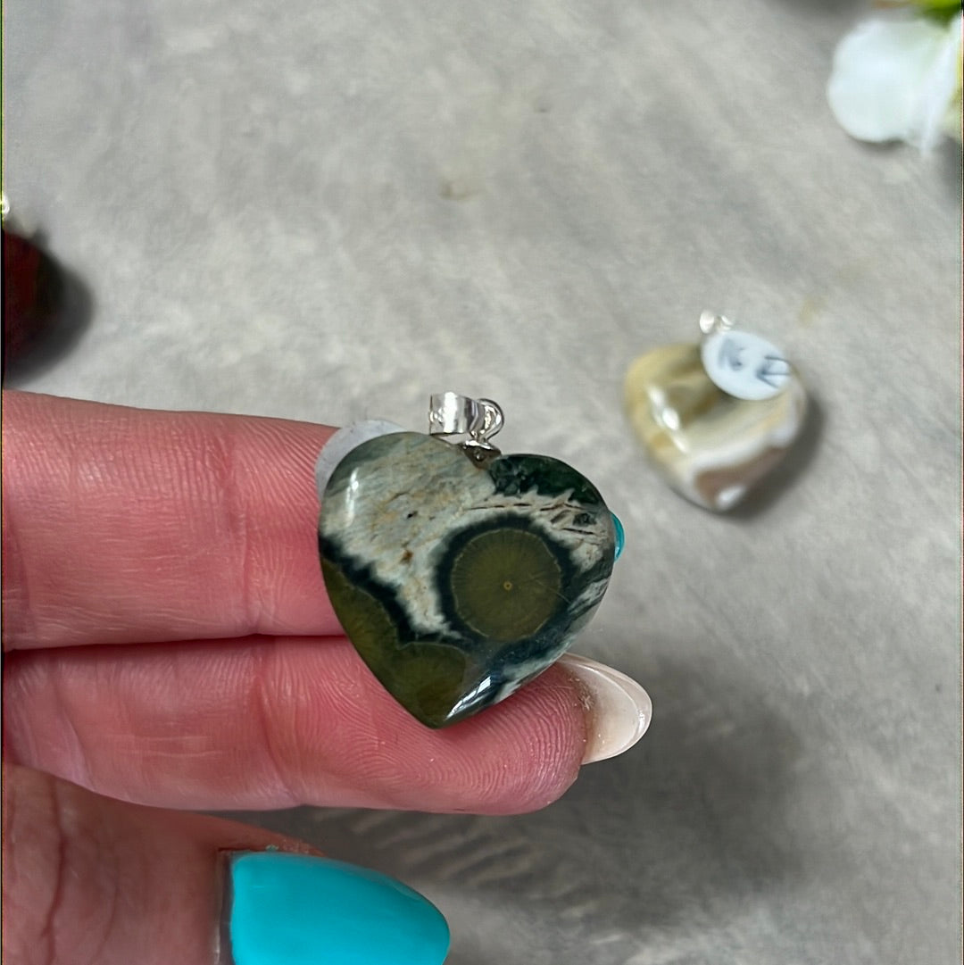 Ocean Jasper 925 Sterling Silver Heart Pendant