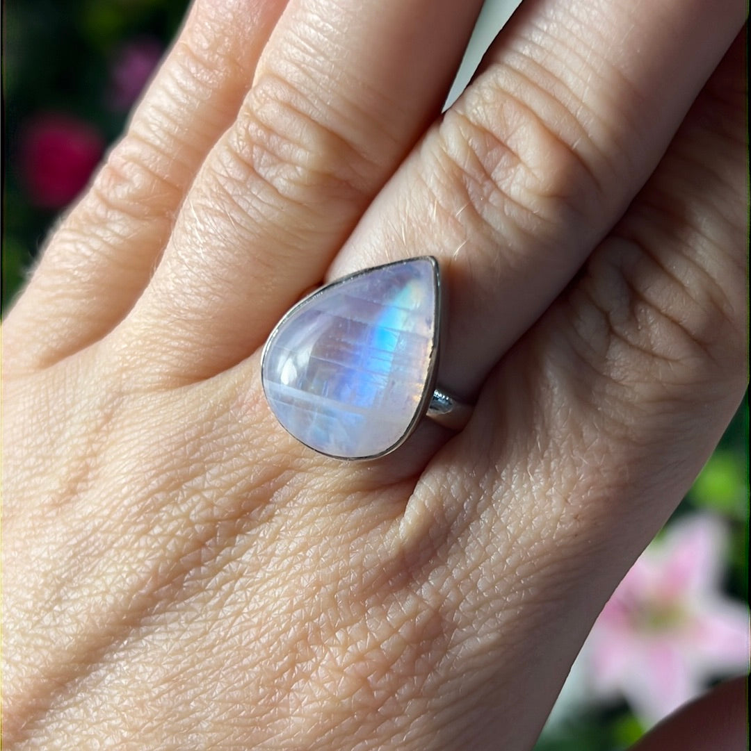 Pink Moonstone 925 Silver Ring -  Size P 1/2