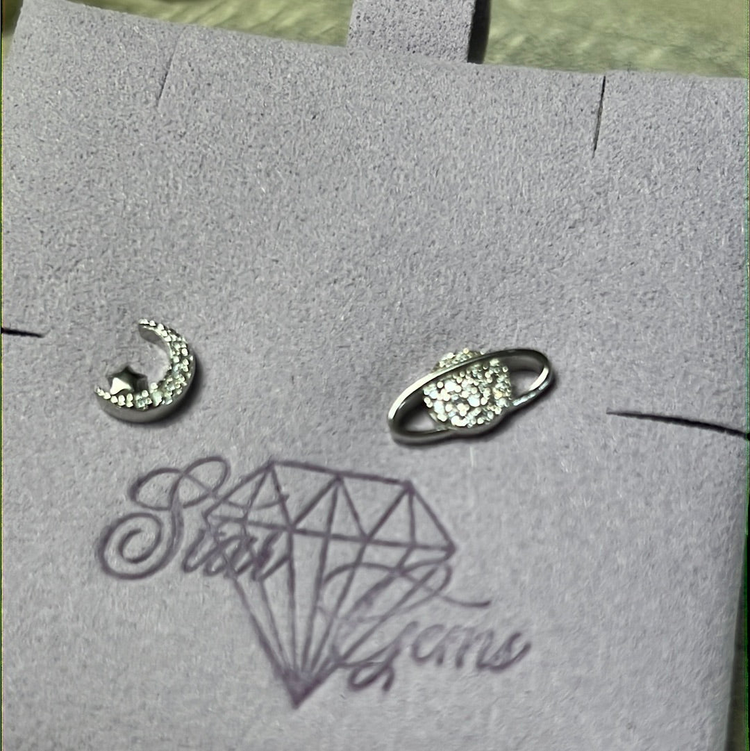 Moon & Planet - Universe Sterling Studs Earrings