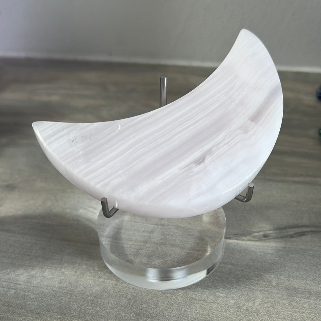 Plastic Perspex Silver Arm Display Stand - moon heart slice (round circle base)