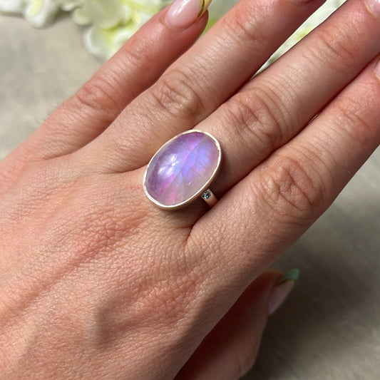 Pink Moonstone 925 Silver Ring -  Size N 1/2
