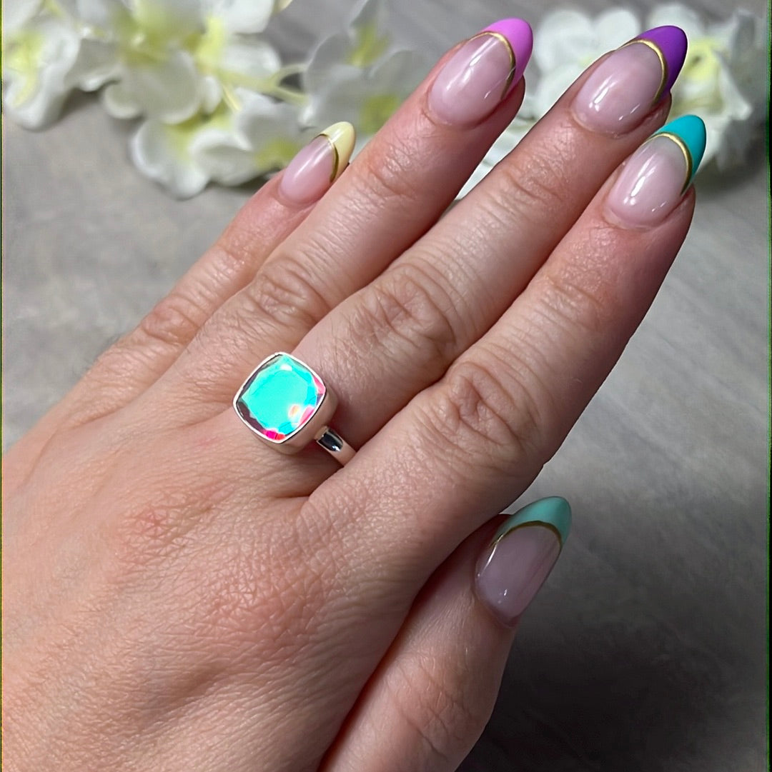 Mystic Topaz Facet 925 Silver Ring - Size O