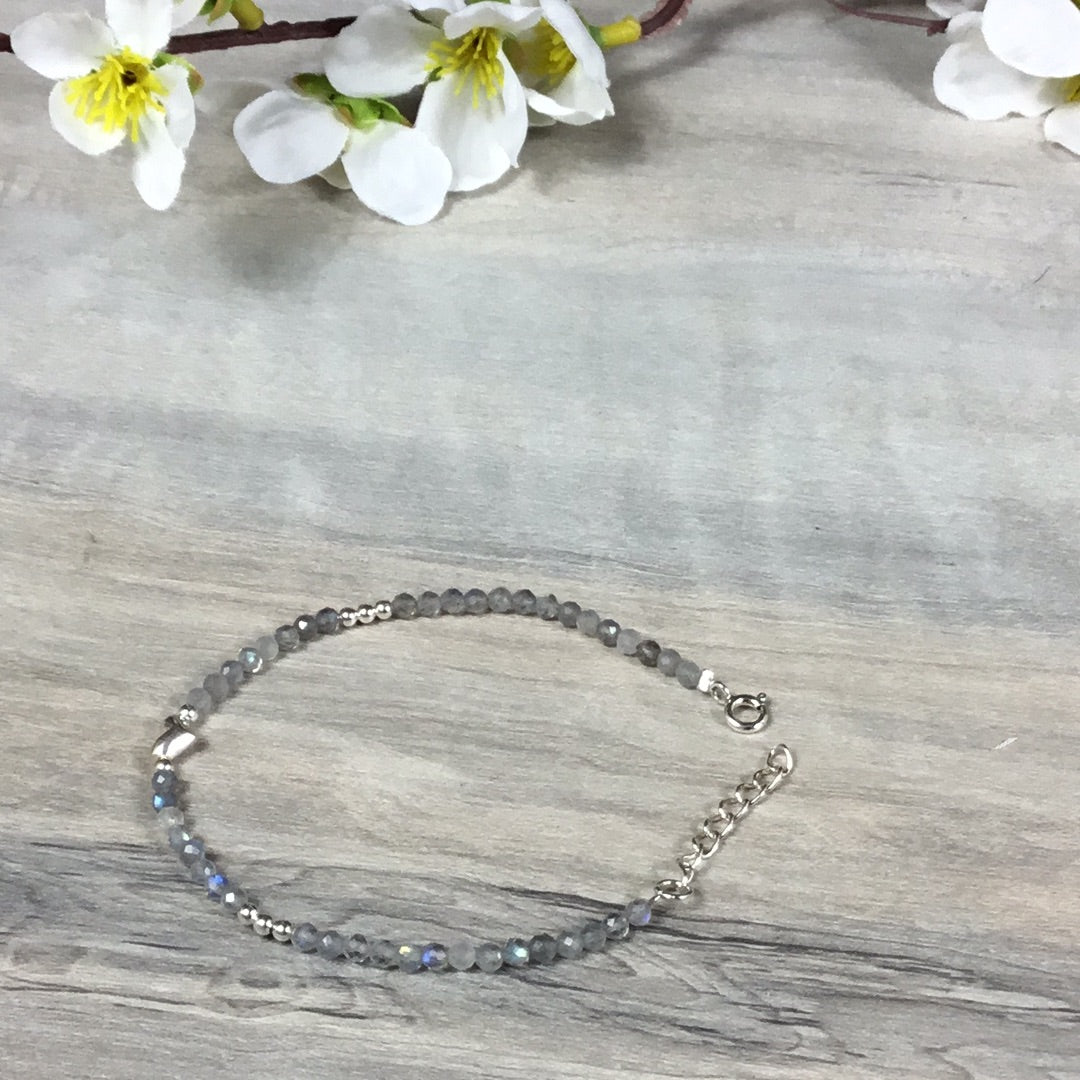 Heart Charm Facet Sterling Silver Crystal Bracelet