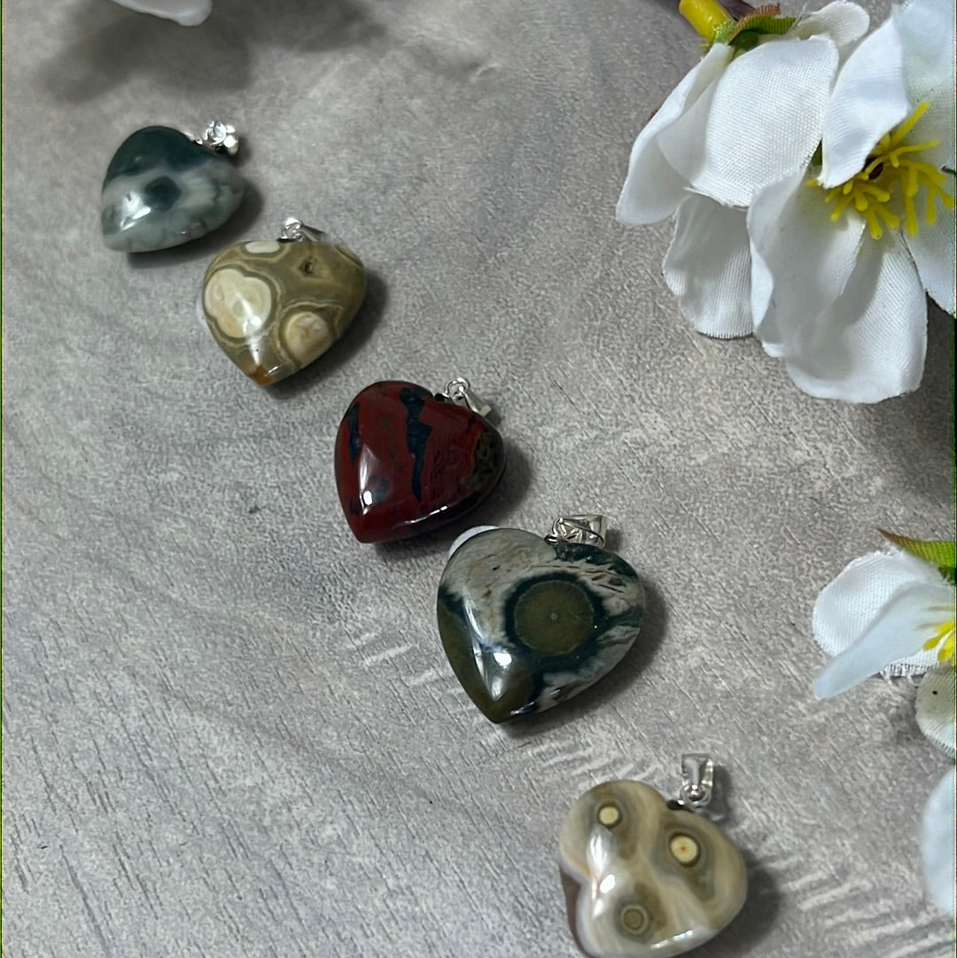Ocean Jasper 925 Sterling Silver Heart Pendant