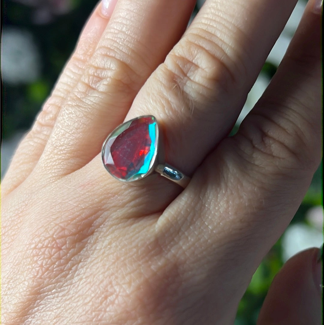 Mystic Topaz Facet 925 Silver Ring - Size P 1/2