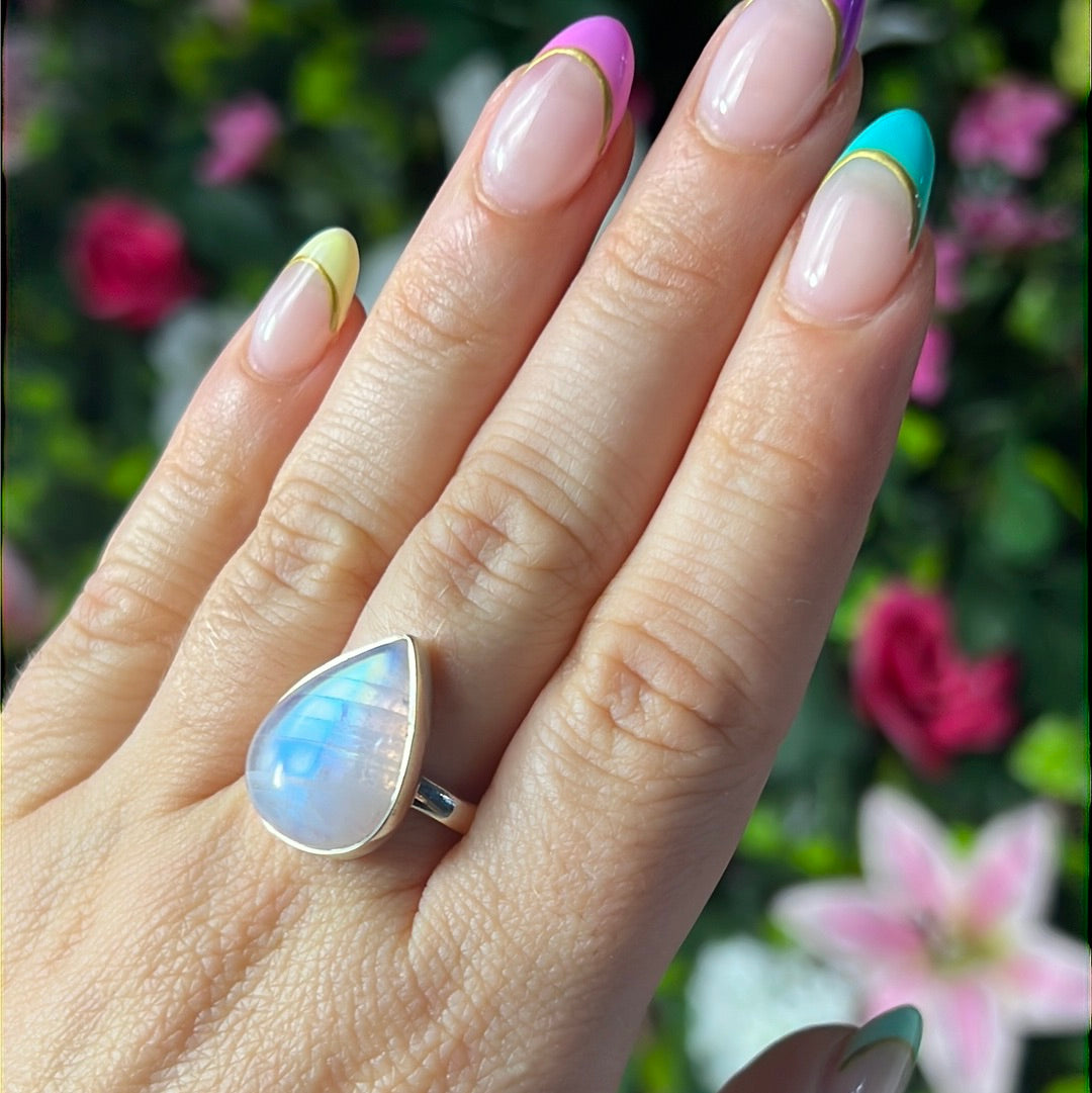 Pink Moonstone 925 Silver Ring -  Size P 1/2