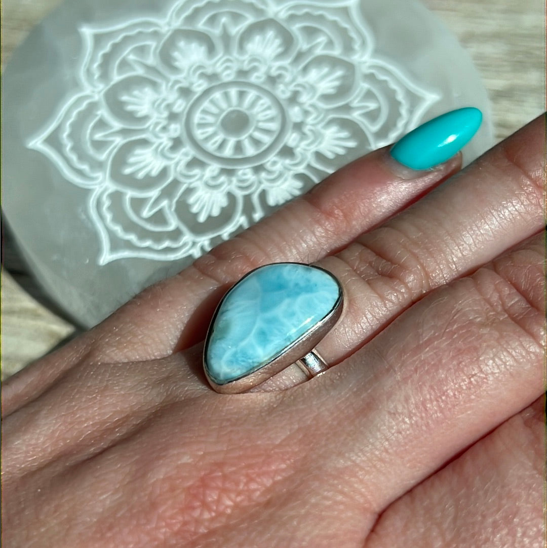 Larimar 925 Silver Ring -  Size K
