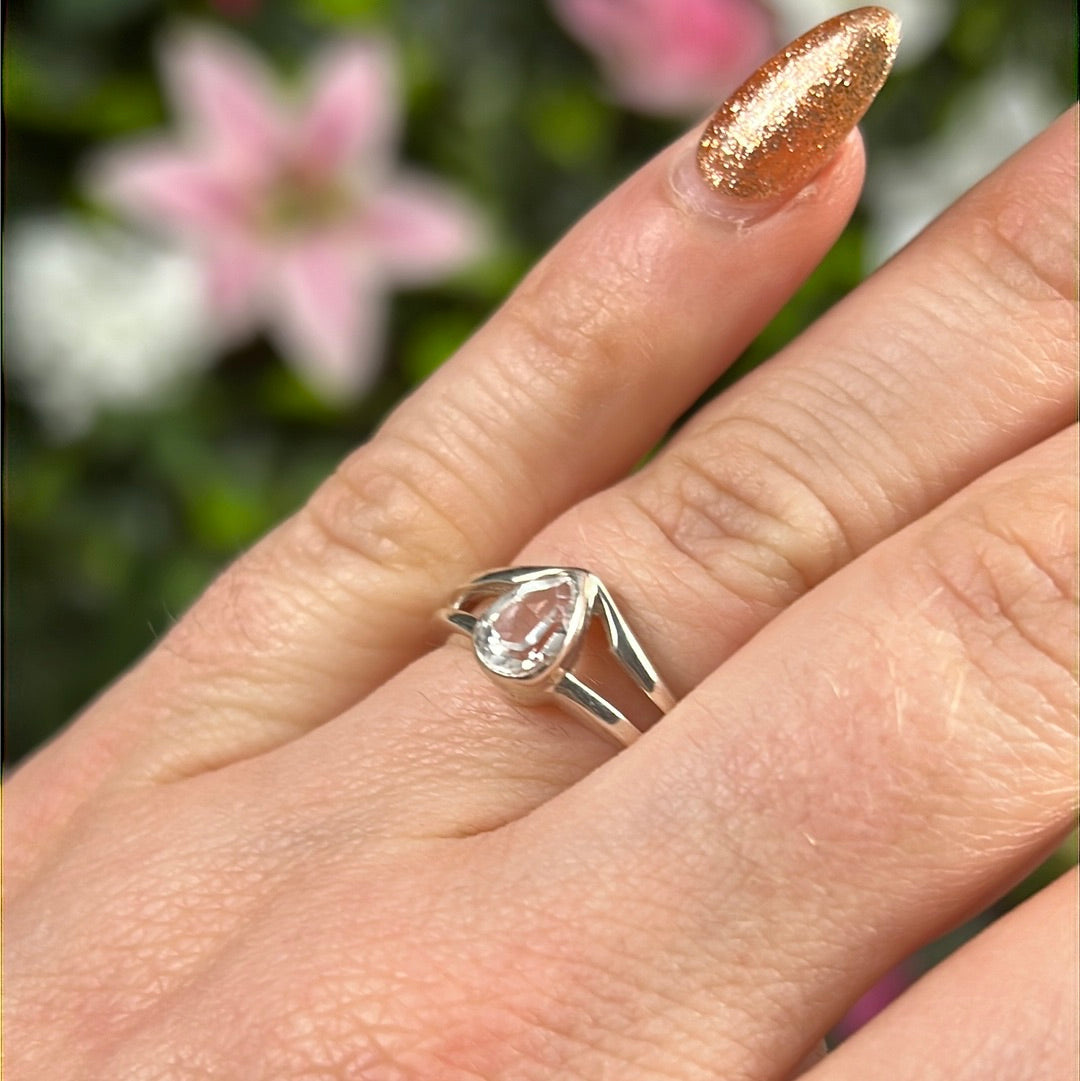 Clear Quartz Facet 925 Silver Ring -  Size L