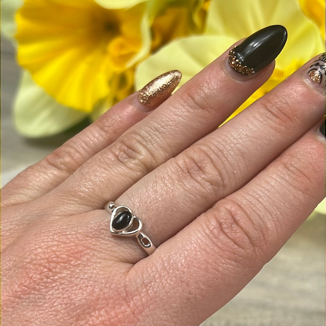 Black Onyx 925 Sterling Silver Ring -  Size P 1/2