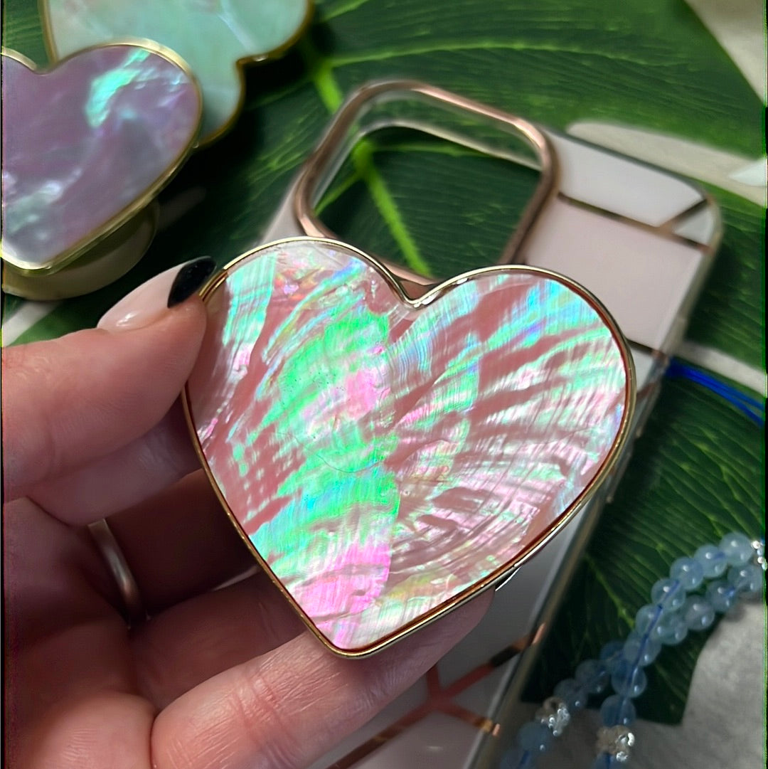 Abalone Shell Heart Phone Pop Sock Socket
