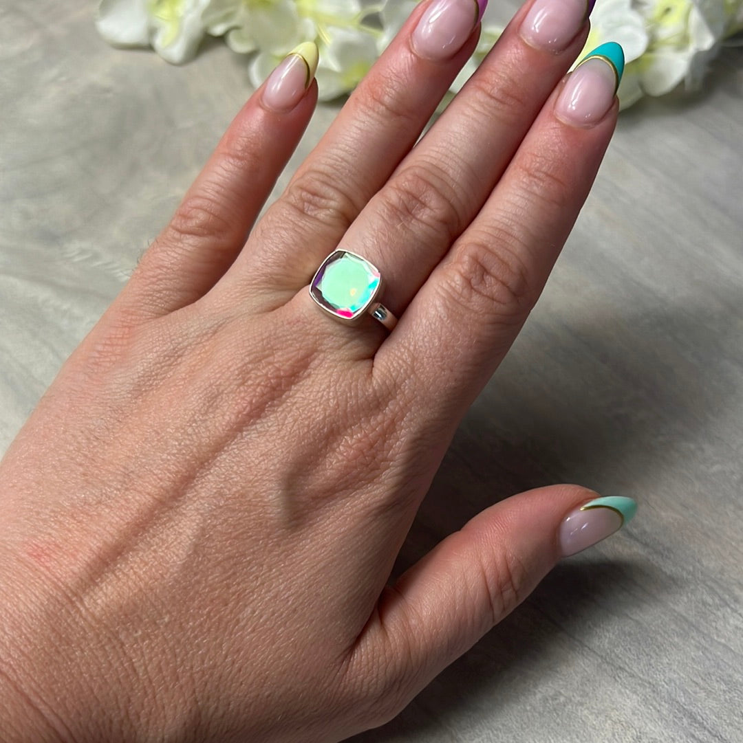 Mystic Topaz Facet 925 Silver Ring - Size O