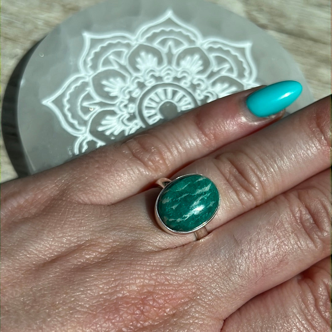 Amazonite 925 Silver Ring - Size L 1/2 - M AA GRADE