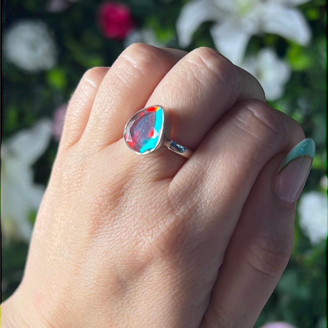 Mystic Topaz Facet 925 Silver Ring - Size P 1/2