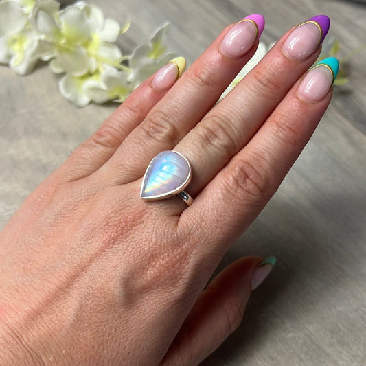 Pink Moonstone 925 Silver Ring -  Size P 1/2