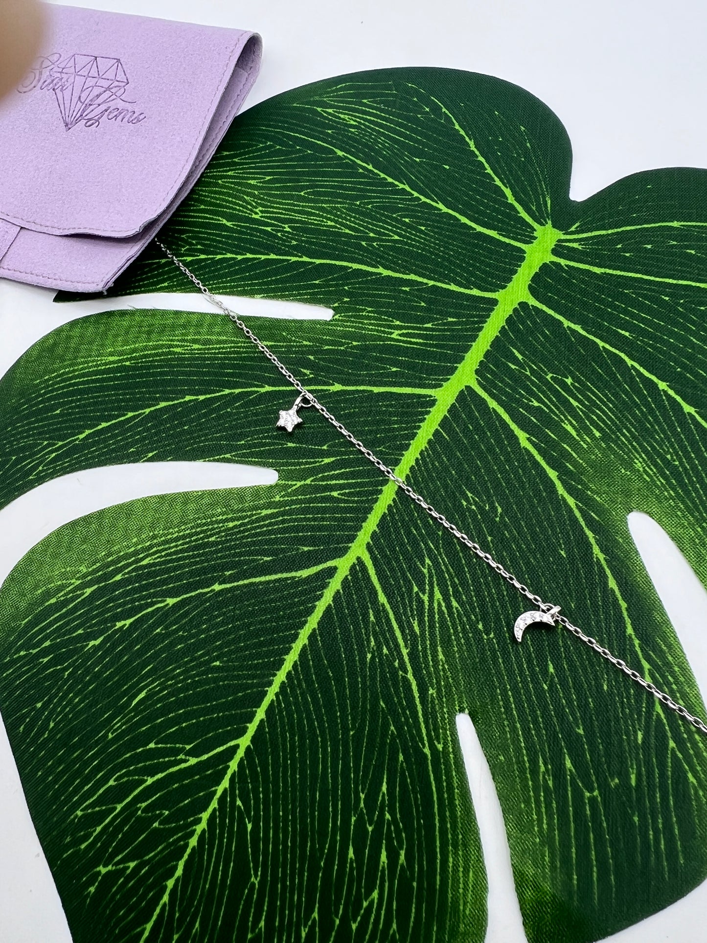 Silver Moon & Star Anklet - 925 Sterling Silver