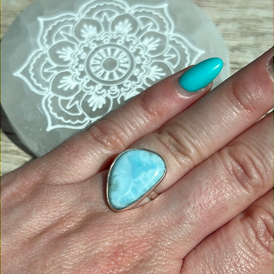 Larimar 925 Silver Ring -  Size K