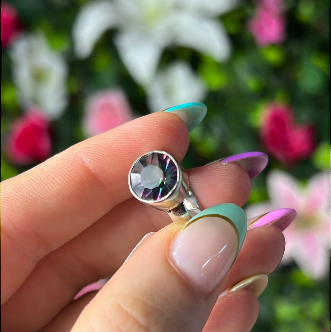 Mystic Fire Topaz Facet 925 Silver Ring -  Size L 1/2