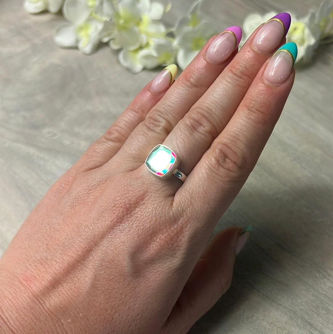 Mystic Topaz Facet 925 Silver Ring - Size O