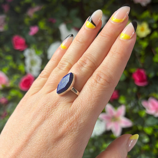 Lapis Facet 925 Sterling Silver Ring - Size N 1/2