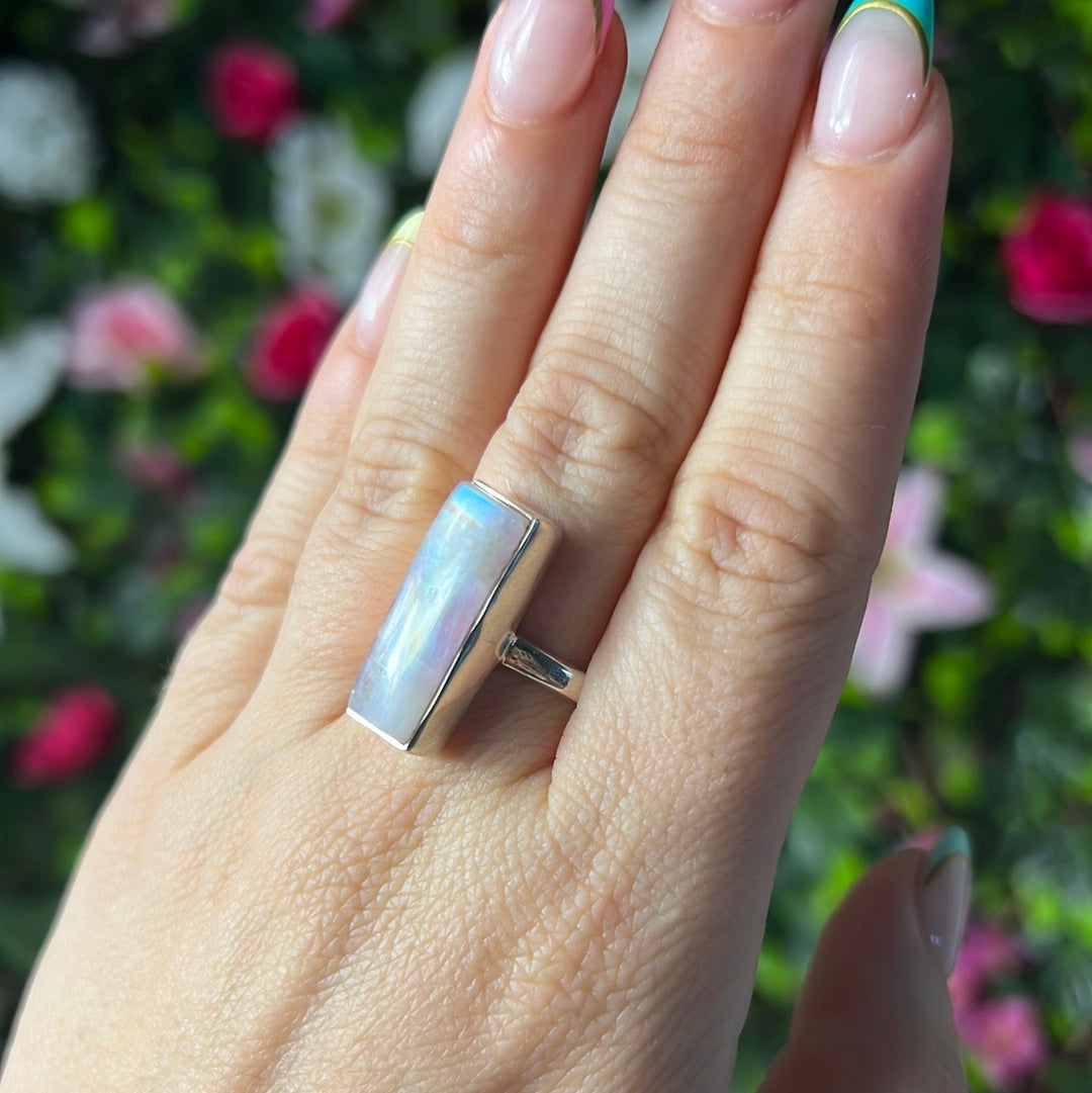 Pink Moonstone 925 Silver Ring -  Size R 1/2
