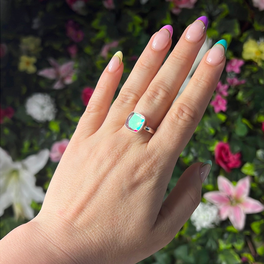 Mystic Topaz Facet 925 Silver Ring - Size O