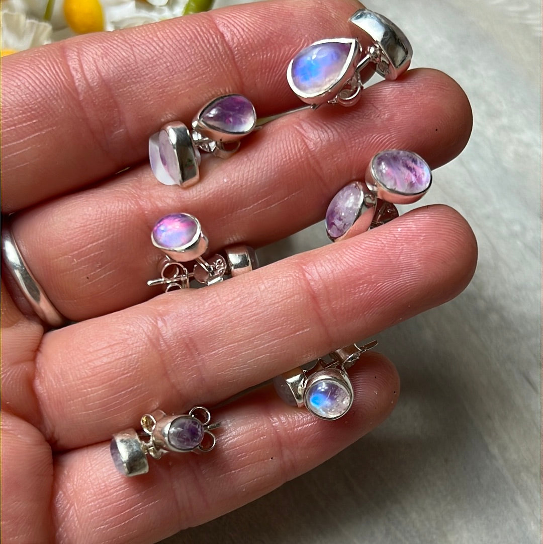 Pink Moonstone 925 Sterling Studs Earrings