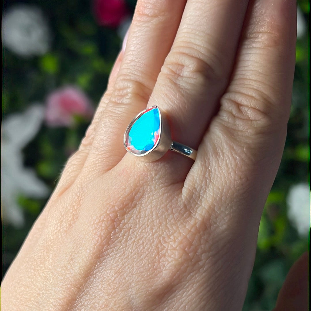 Mystic Topaz Facet 925 Silver Ring - Size P 1/2