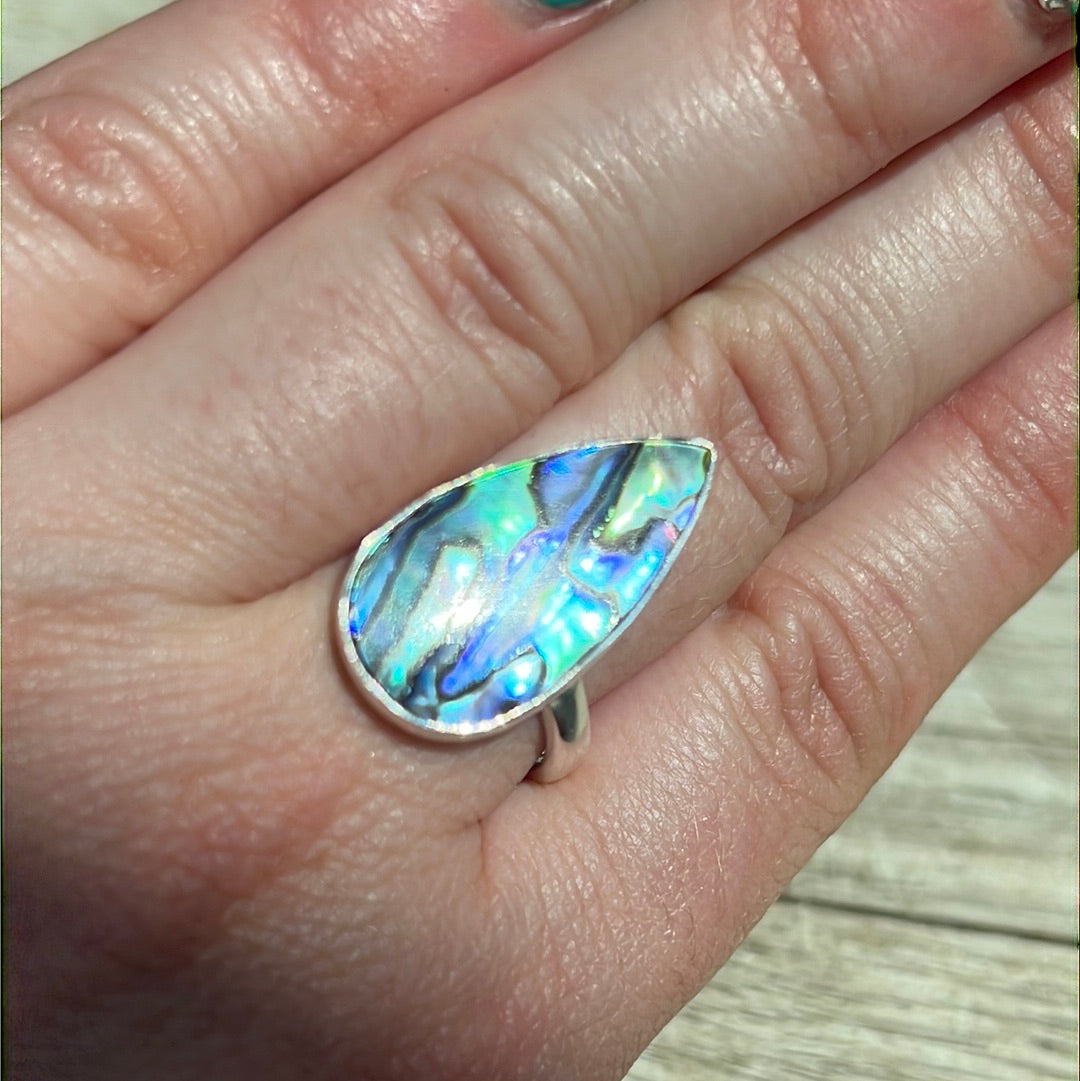 Abalone Shell 925 Silver Ring -  Size P 1/2 - Q