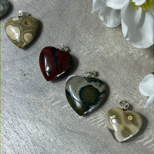 Ocean Jasper 925 Sterling Silver Heart Pendant