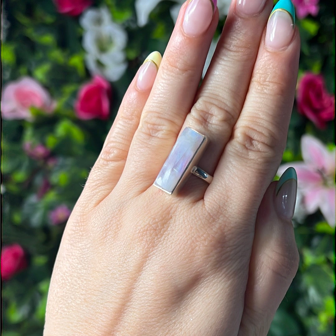 Pink Moonstone 925 Silver Ring -  Size R 1/2