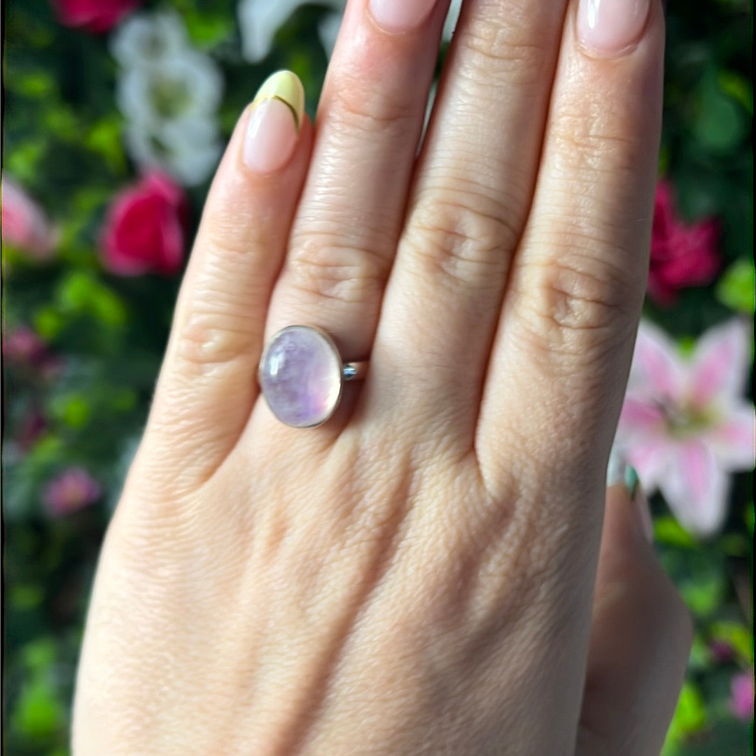 Pink Moonstone 925 Silver Ring -  Size L