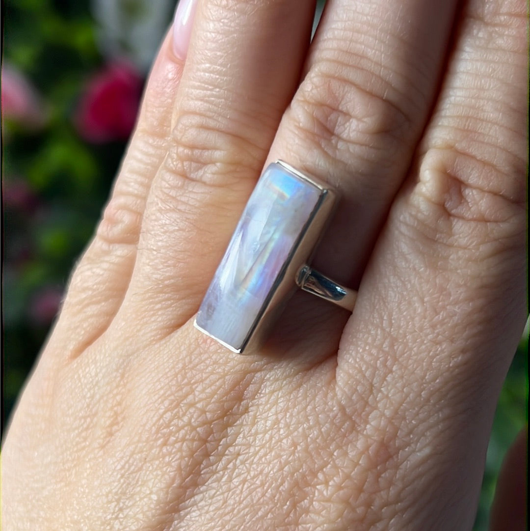Pink Moonstone 925 Silver Ring -  Size R 1/2