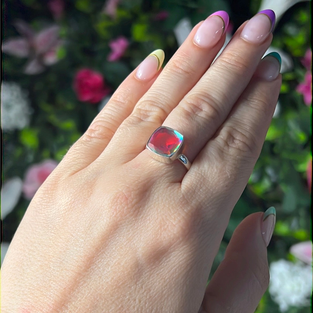 Mystic Topaz Facet 925 Silver Ring - Size O