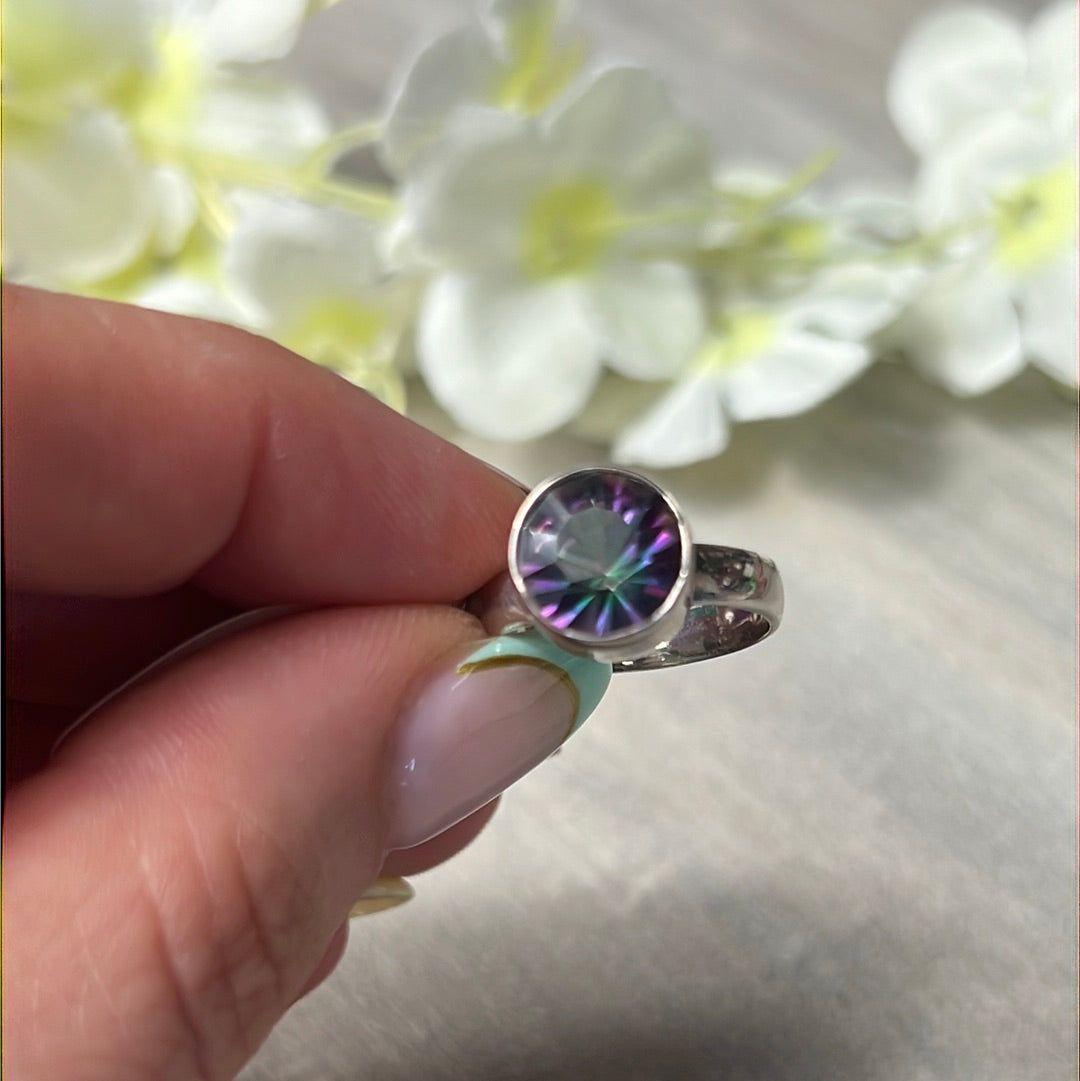 Mystic Fire Topaz Facet 925 Silver Ring -  Size L 1/2