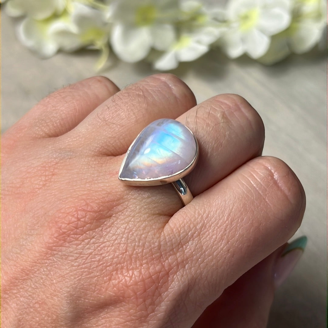 Pink Moonstone 925 Silver Ring -  Size P 1/2