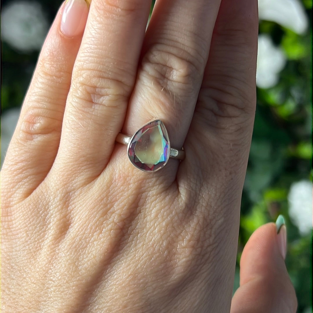Mystic Topaz Facet 925 Silver Ring - Size P 1/2