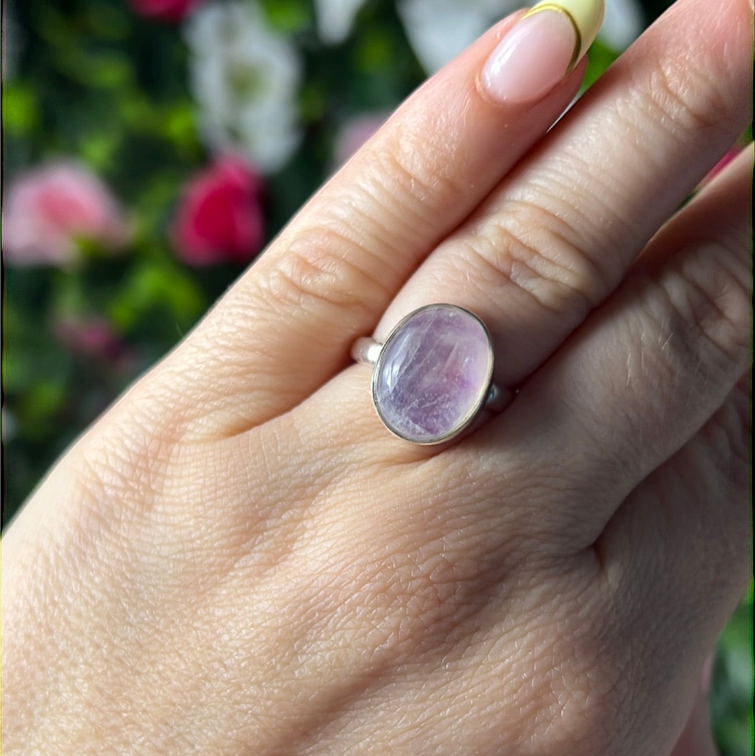 Pink Moonstone 925 Silver Ring -  Size L